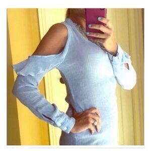 Blue Cold Shoulder Top